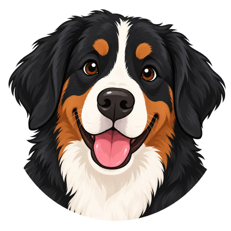 Illustration of a smiling Bernese Mountain Dog